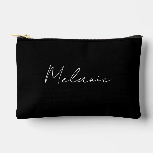 Monogram Name Elegant Modern Black Accessory Pouch (Front)