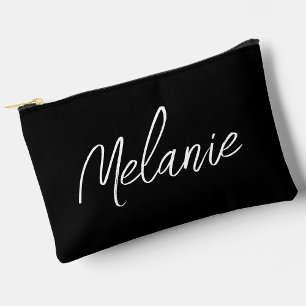 Monogram Name Elegant Modern Minimalist Black Accessory Pouch