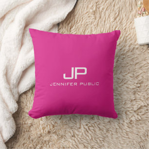 Monogram Name Elegant Modern Template Hot Pink Cushion