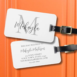 Monogram Name Elegant Script Luggage Tag