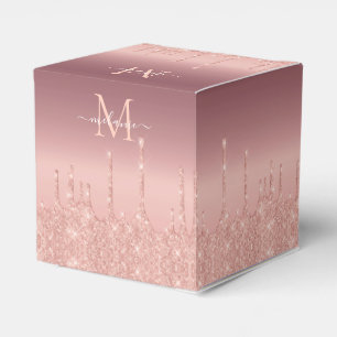 Monogram Name Favor Box Rose Gold Blush Sparkle 