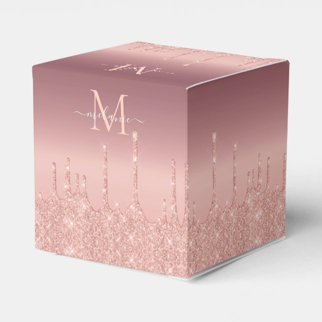 Monogram Name Favour Box Rose Gold Blush Sparkle  (Back Side)