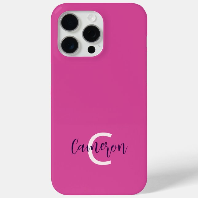 Monogram Name Feminine Solid Pink Case-Mate iPhone Case (Back)
