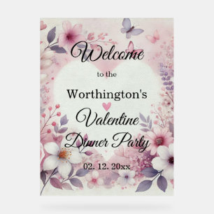 Monogram name floral hearts romantic watercolor acrylic sign