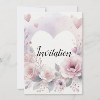 Monogram name floral hearts romantic watercolor invitation