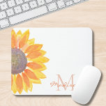 Monogram Name Floral Mouse Pad<br><div class="desc">This floral mouse pad is decorated with a yellow watercolor sunflower.
Customise it with your name and initial.
Because we create our own artwork you won't find this exact image from other designers.
Original Watercolor © Michele Davies.</div>
