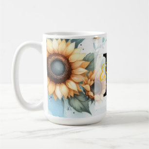 Monogram name floral sunflower pastel watercolor coffee mug