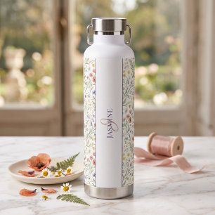 Monogram Name Floral Wildflower Boho Lavender Chic Water Bottle