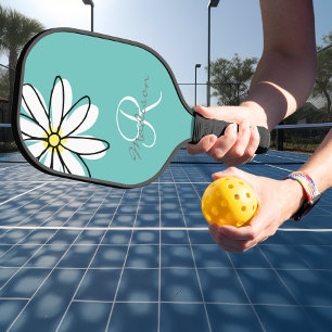 Monogram Name Flower Daisy Pickleball Paddle