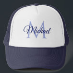Monogram Name For Her For Him White And Navy Trucker Hat<br><div class="desc">Monogram Name For Her For Him White And Navy Template Unisex Elegant Trendy Trucker Hat.</div>