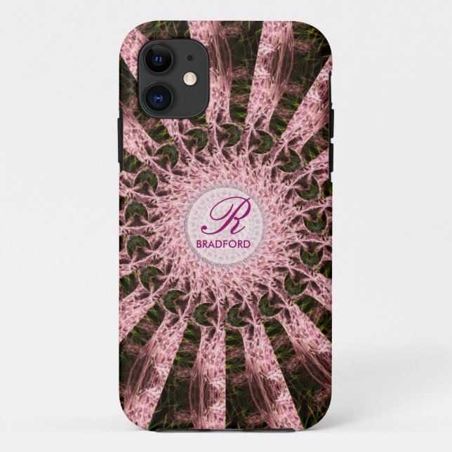 Monogram Name Fractal Rose Spiral Art Custom Case-Mate iPhone Case (Back)