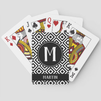 Monogram Name Geometric Black & White Pattern Playing Cards