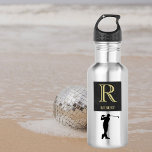 Monogram Name Gold Black Golfer   532 Ml Water Bottle<br><div class="desc">Personalised Monogram and Name for golfers. Think father's day gift idea for dad or grandpa (husband / significant other). Could also be a perfect holiday or retirement gift idea. if you need any design assistance or a special request, just send us an email at: charmdesignstudio@rcn.com and we'll make it happen...</div>
