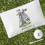 Monogram Name Golf Accessory Pouch<br><div class="desc">This classic zipper pouch features a stylish grey watercolor golf bag filled with clubs, surrounded by a touch of green grass. The design is printed on both the front and back, making it a cute and functional accessory from every angle. A simple serif font initial monogram is placed directly on...</div>