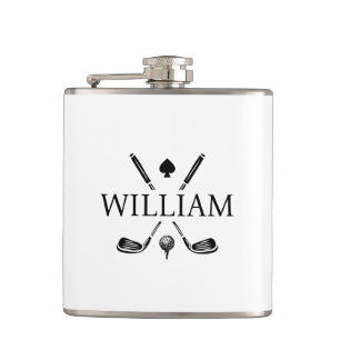 Monogram Name Golf Clubs Ace   Choose Your Colour  Hip Flask