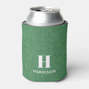 Monogram Name Green Denim Print 12oz Can Cooler