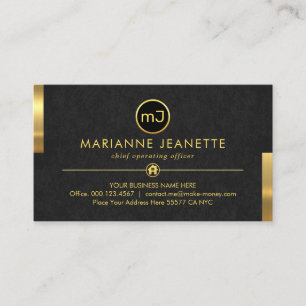 Monogram Name Grey Grunge Gold Tabs Business Card