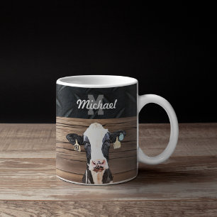 Monogram Name Holstein Cow Dairy Farm Livestock Coffee Mug