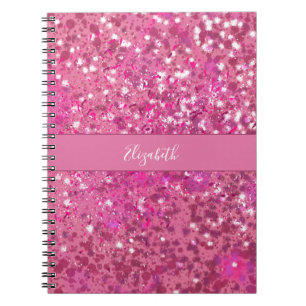 Monogram Name Hot Pink Glitter Sparkle Girly Notebook