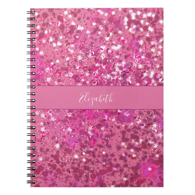 Monogram Name Hot Pink Glitter Sparkle Girly Notebook (Front)