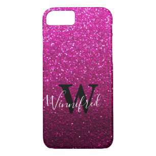 Monogram Name Hot Pink Ombre Glitter Sparkles Case-Mate iPhone Case