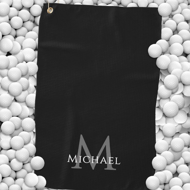 Monogram Name Initial Elegant Black Custom Golf Towel (Monogram Name Initial Elegant Black Custom Golf Towel)