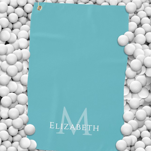 Monogram Name Initial Elegant Teal Green Custom Golf Towel (Monogram Name Initial Elegant Teal Green Custom Golf Towel)