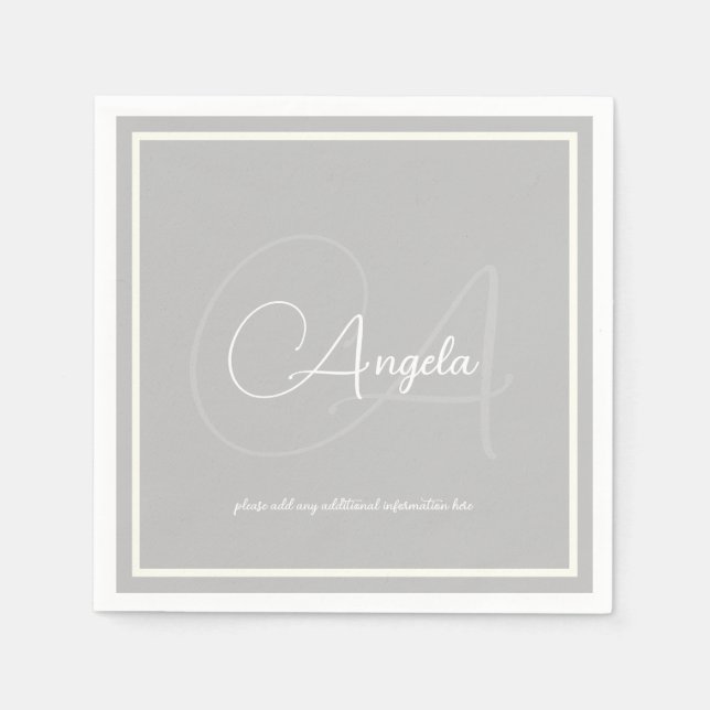 Monogram (name & initial) Grey standard napkins (Front)