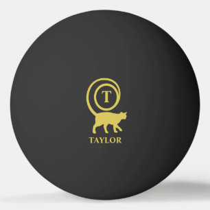 Monogram Name Initial Kitty Cat Lover Black Gold Ping Pong Ball