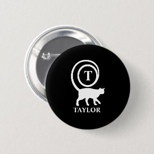 Monogram Name Initial Kitty Cat Lover Black White 6 Cm Round Badge