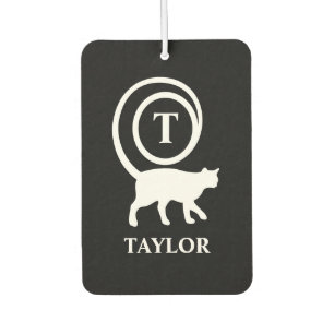 Monogram Name Initial Kitty Cat Lover Black White Car Air Freshener