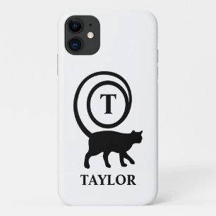 Monogram Name Initial Kitty Cat Lover White Black Case-Mate iPhone Case