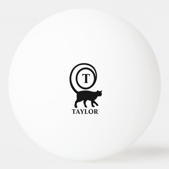 Monogram Name Initial Kitty Cat Lover White Black Ping Pong Ball (Back)