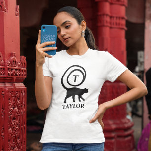 Monogram Name Initial Kitty Cat Lover White Black T-Shirt