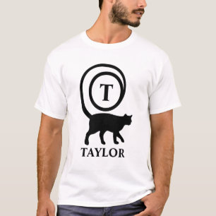Monogram Name Initial Kitty Cat Lover White Black T-Shirt