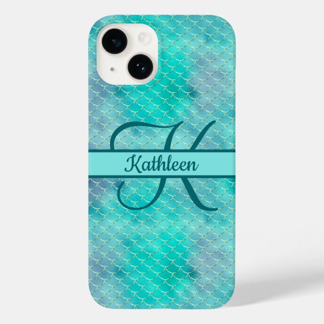 Monogram Name Initial Mermaid Blue Purple Green  Case-Mate iPhone Case (Back)