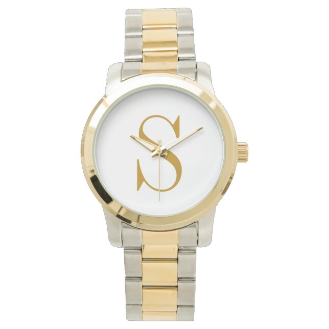 Monogram Name Initial Modern Personalised Gold  Watch (Front)