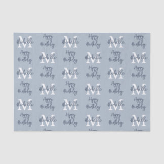 Monogram Name Initial Pattern Happy Birthday Blue Tissue Paper