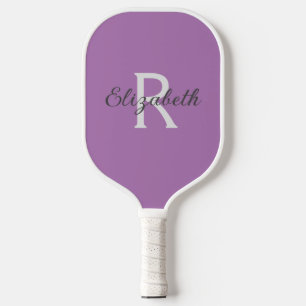 Monogram Name Initial Purple Grey White Pickleball Paddle