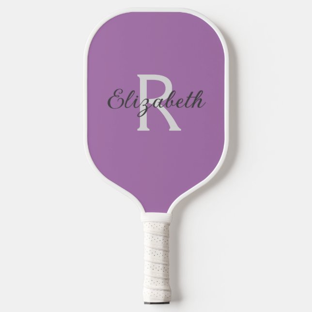 Monogram Name Initial Purple Grey White  Pickleball Paddle (Front)