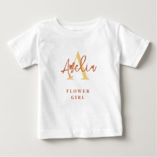 Monogram Name Initial Terracotta Flower Girl Baby  T-Shirt