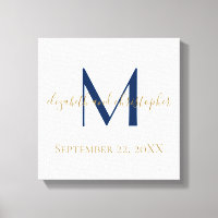 Monogram Name Initials Blue Gold Wedding Date Gift