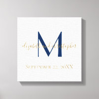 Monogram Name Initials Blue Gold Wedding Date Gift