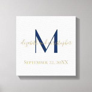 Monogram Name Initials Blue Gold Wedding Date Gift Canvas Print