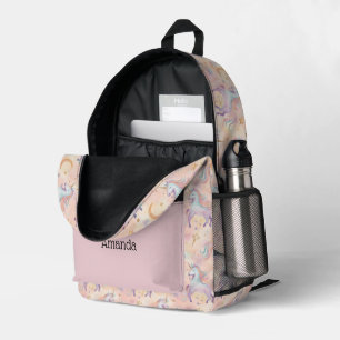 Monogram Name Initials Pastel Unicorns Girls Printed Backpack