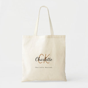 Monogram name initials script tote bag