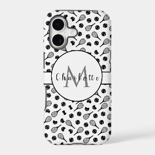 Monogram Name Initials Tennis Themed Black & White