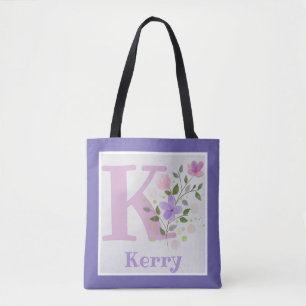 Monogram & Name Kerry with Flowers Tote Bag
