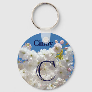 Monogram Name keychain Pink Blossom Blue Sky