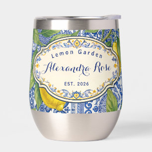Monogram Name Lemon Blue French Country Tile